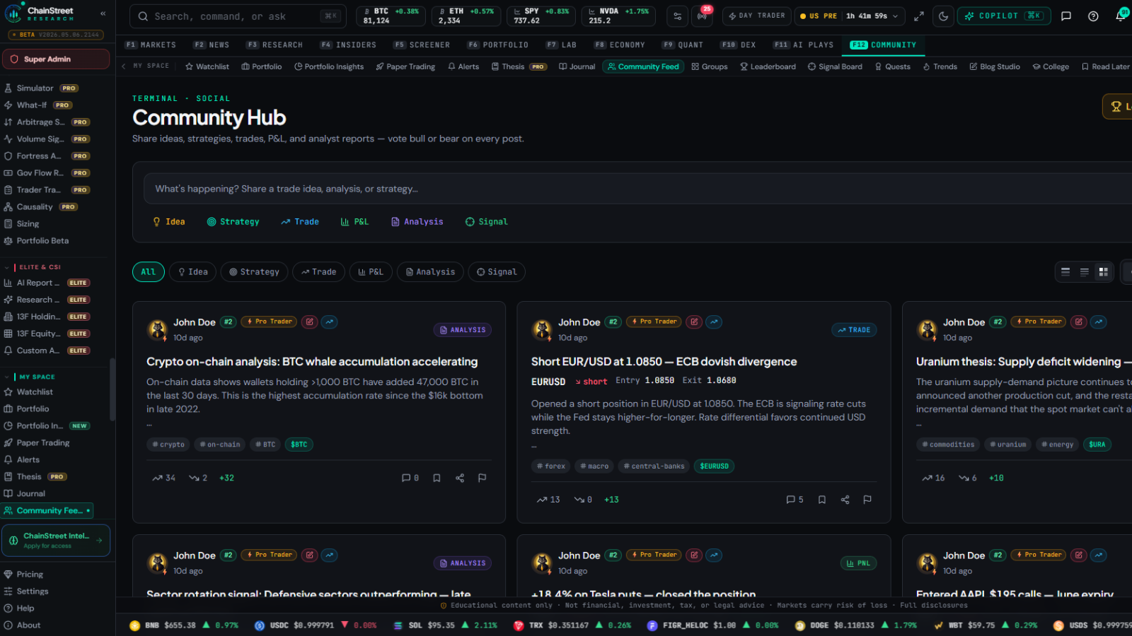 Community Hub — ChainStreet Research platform screenshot